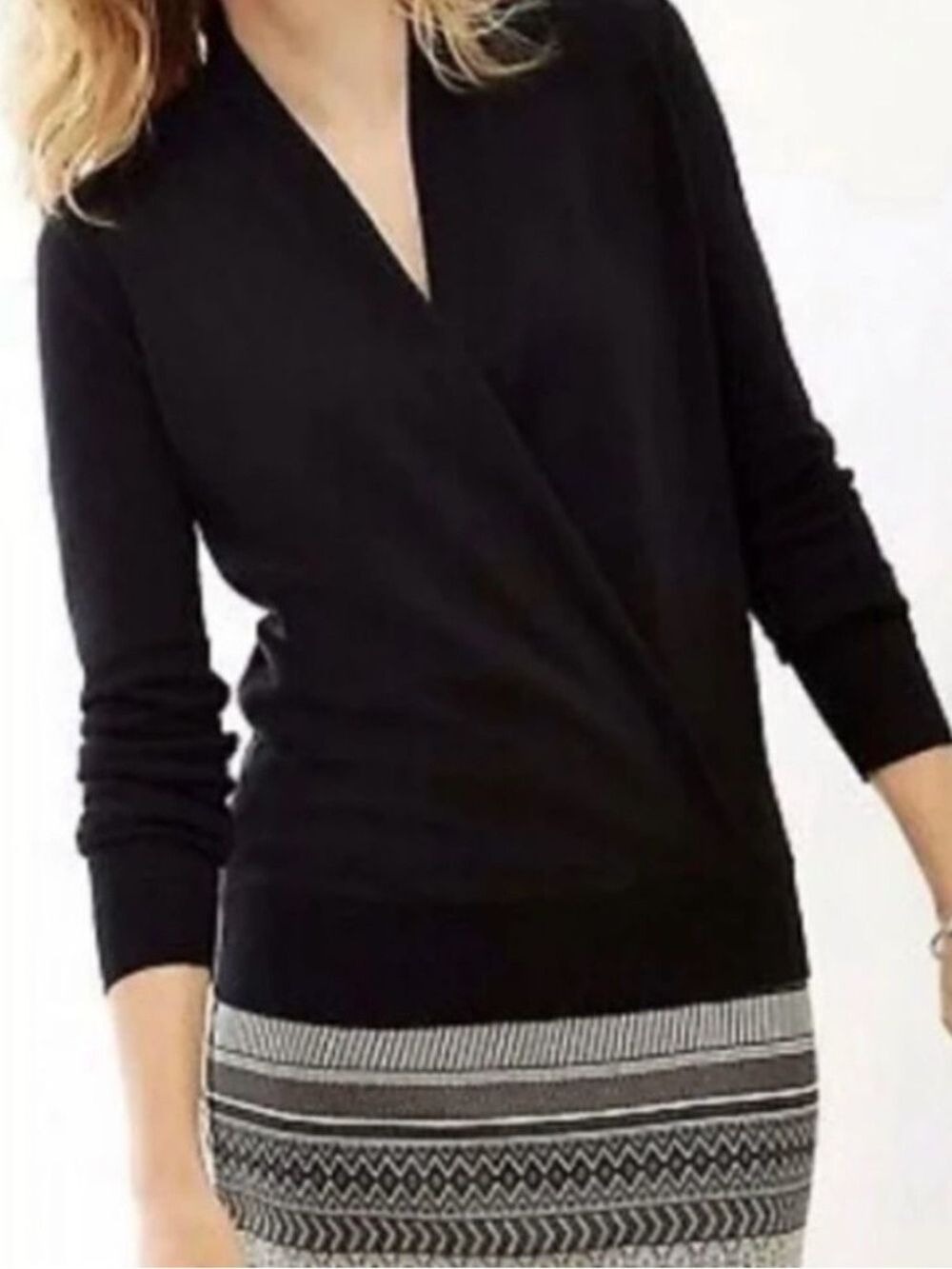 J. Jill Black Silk Wool Wrap V-Neck Pullover Sweater Medium